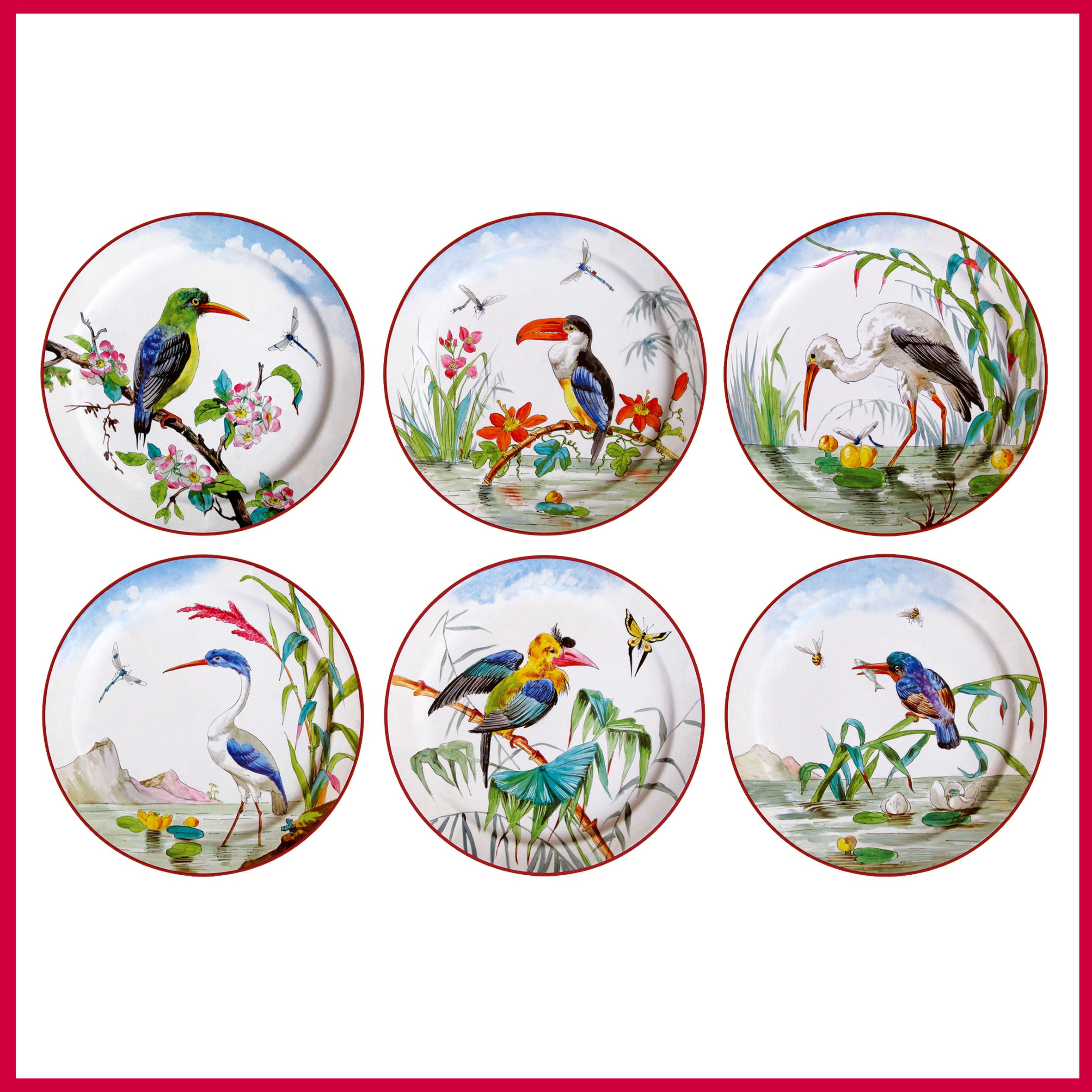 Coffret 6 Assiettes Tôle Oiseaux